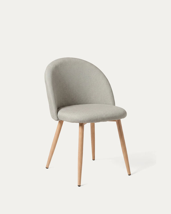 Silla Sora comedor lino greige patas metal diagonal Venhoouse Chile