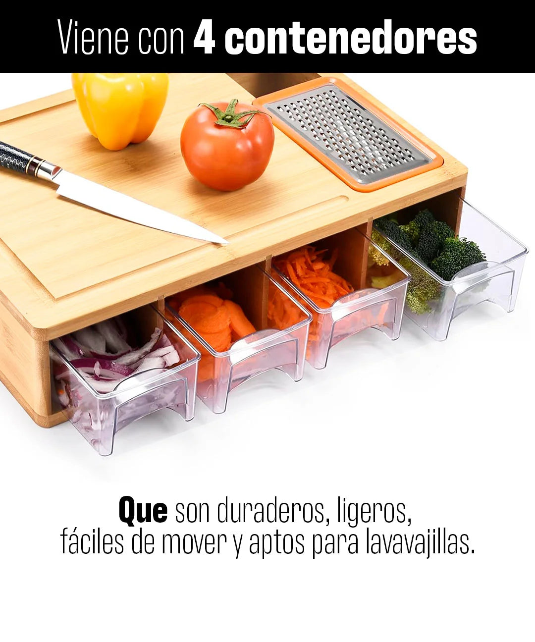 Tabla de picar de bambú ecológica y versátil con espacio de almacenamiento