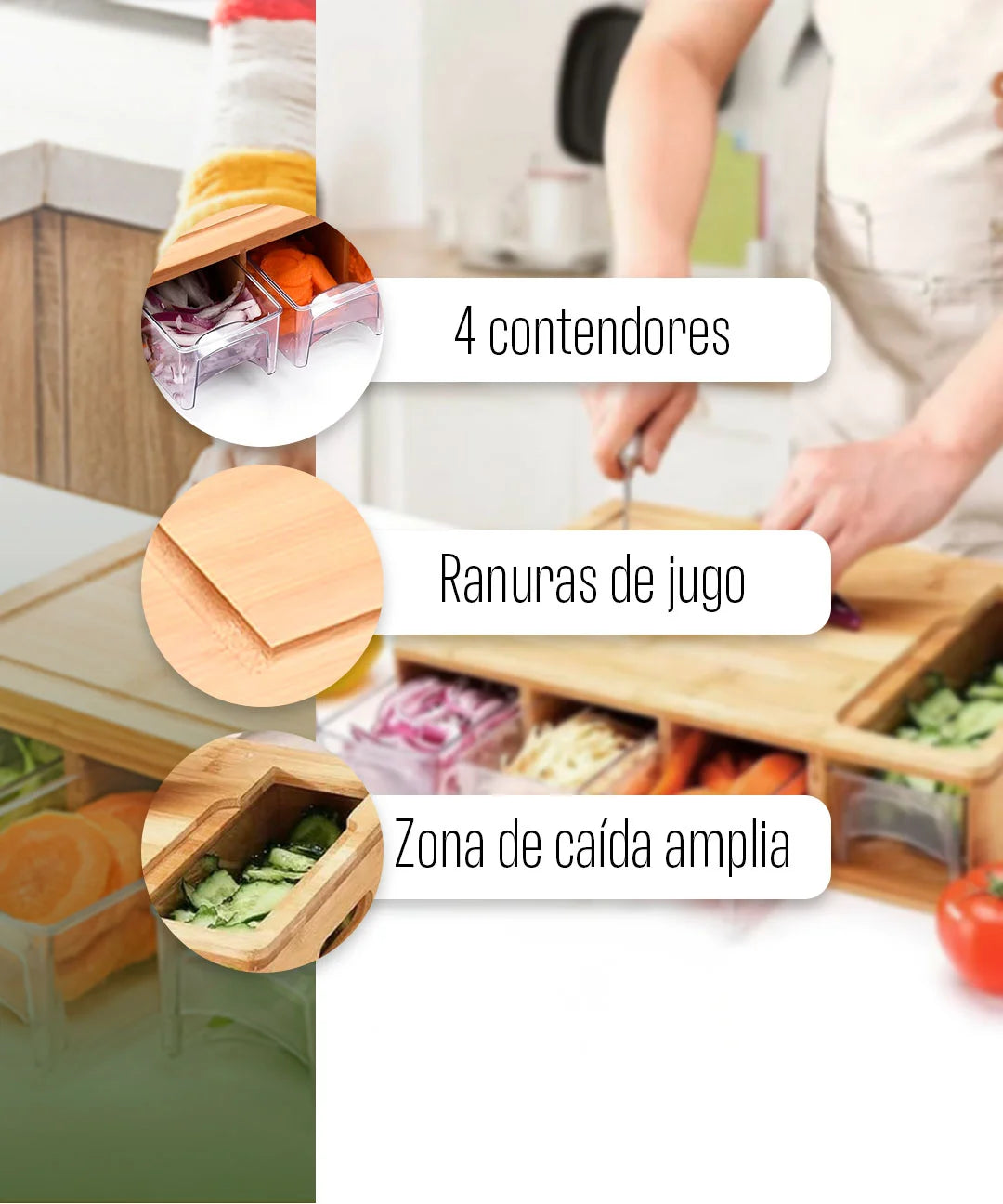 Tabla de Picar de Bambú con Contenedores – Multiusos | Venhoouse