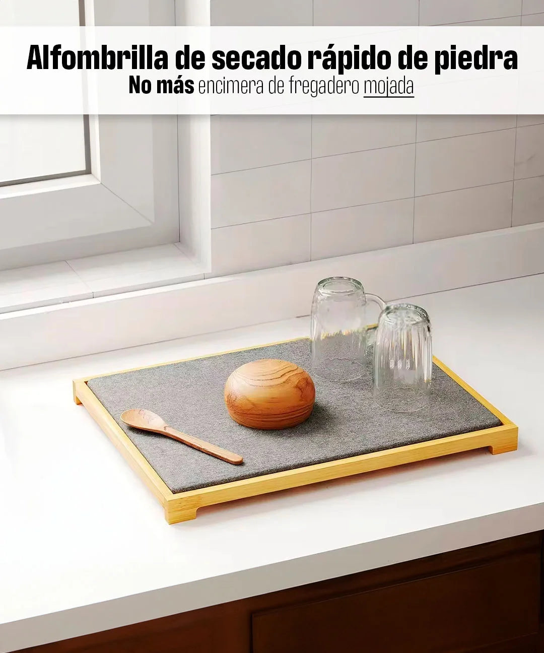 Tapete de piedra de secado rápido con base de bambú