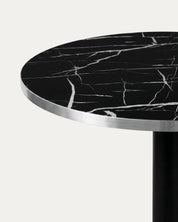 Detalle tablero cubierta efecto mármol negro veteado mesa redonda Oslo Ø60 Venhoouse Chile