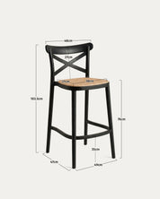 Medidas taburete Crossback negro: 38x37cm asiento, altura 66/76cm