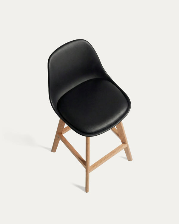 Taburete Alto Tulip Eames Acolchado — Patas de Madera de Haya
