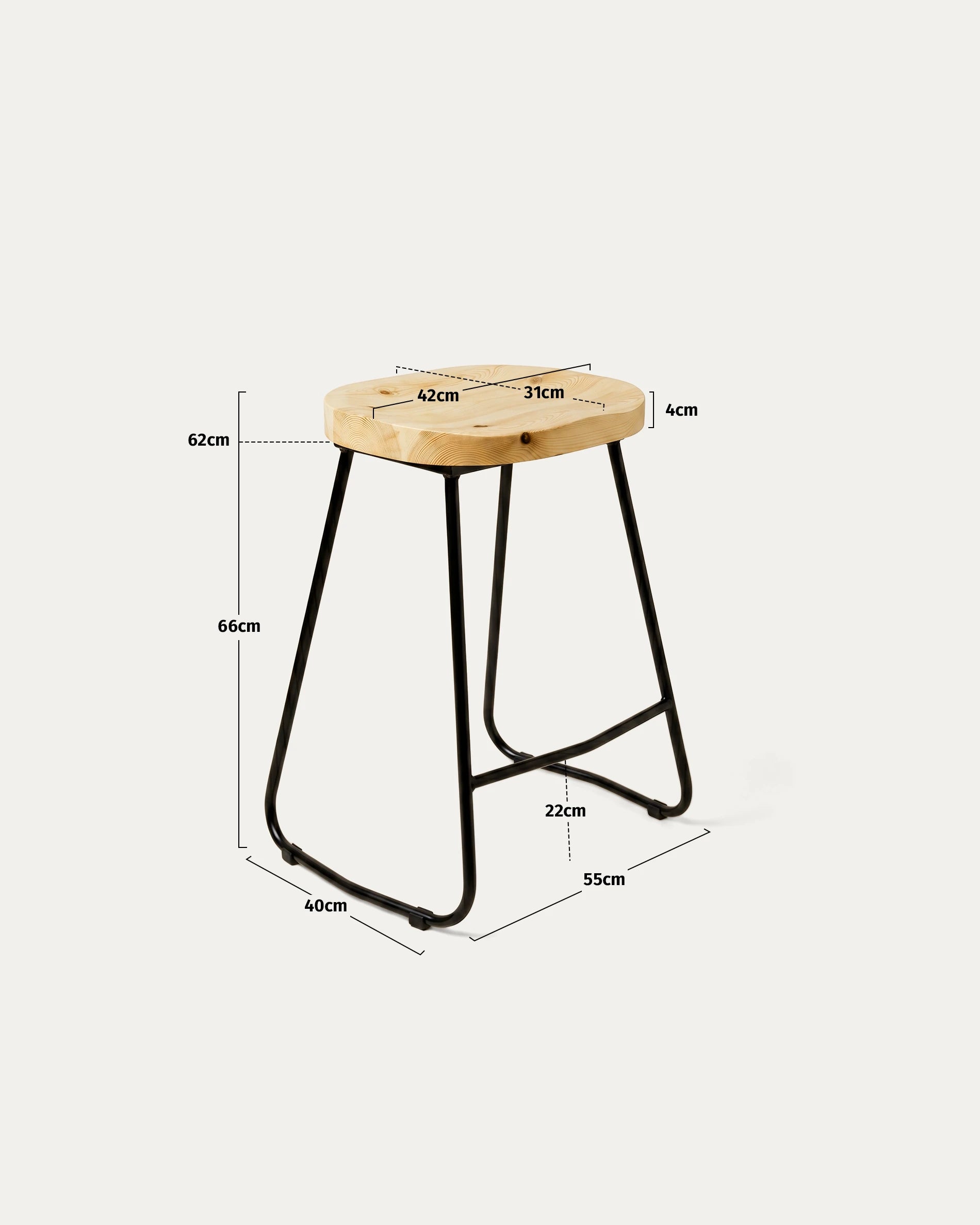 Medidas piso bar Nara 66 cm alto ancho profundidad metal madera pino Venhoouse Chile
