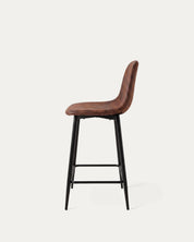 Taburete Spoon bar gamuza marrón perfil lateral patas metal negro reposapiés Venhoouse Chile