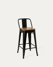 Taburete Tolix asiento madera oscura negro piso bar industrial Venhoouse Chile