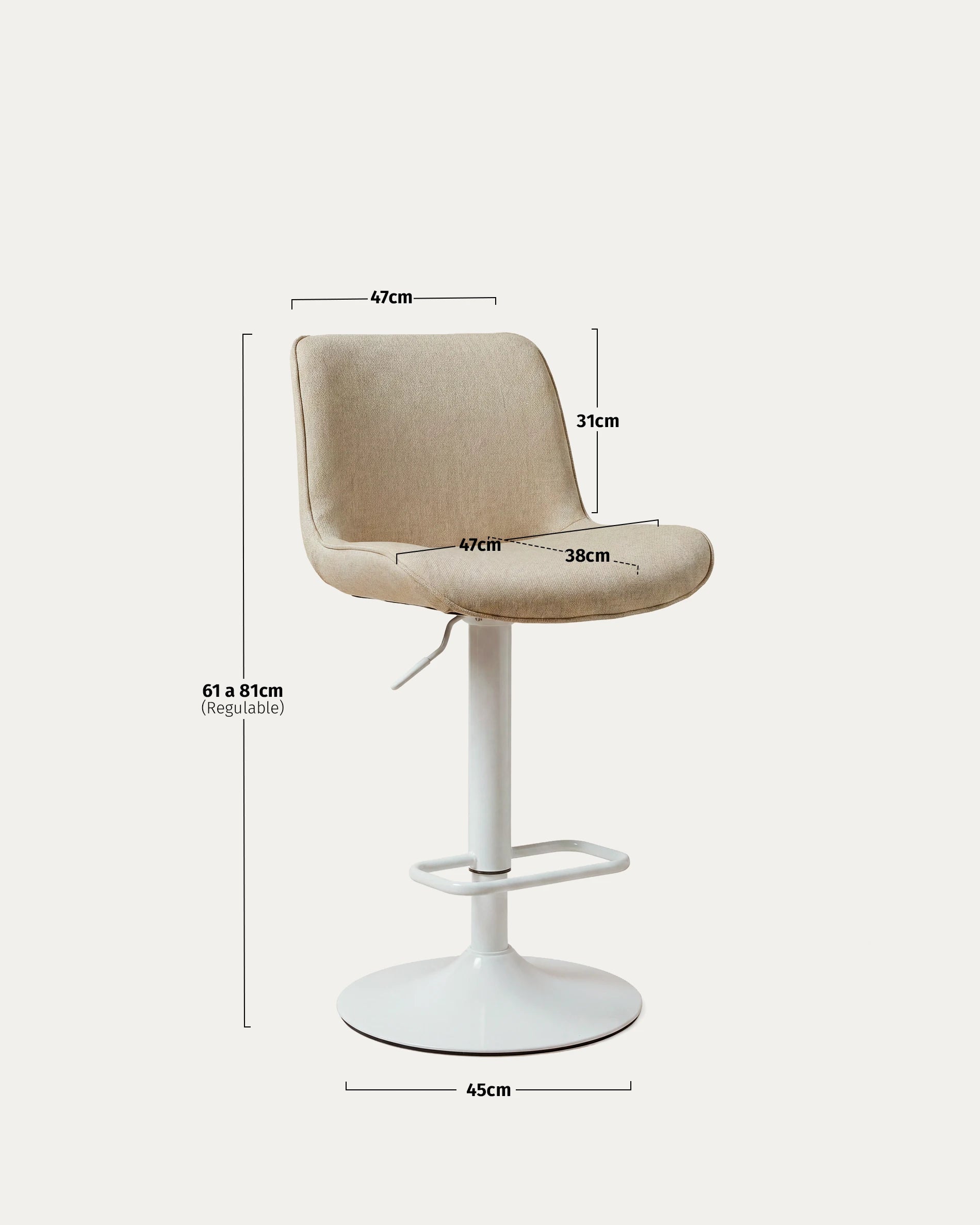 Medidas piso bar Dorik beige arena acolchado ajustable alto ancho cm Venhoouse Chile	