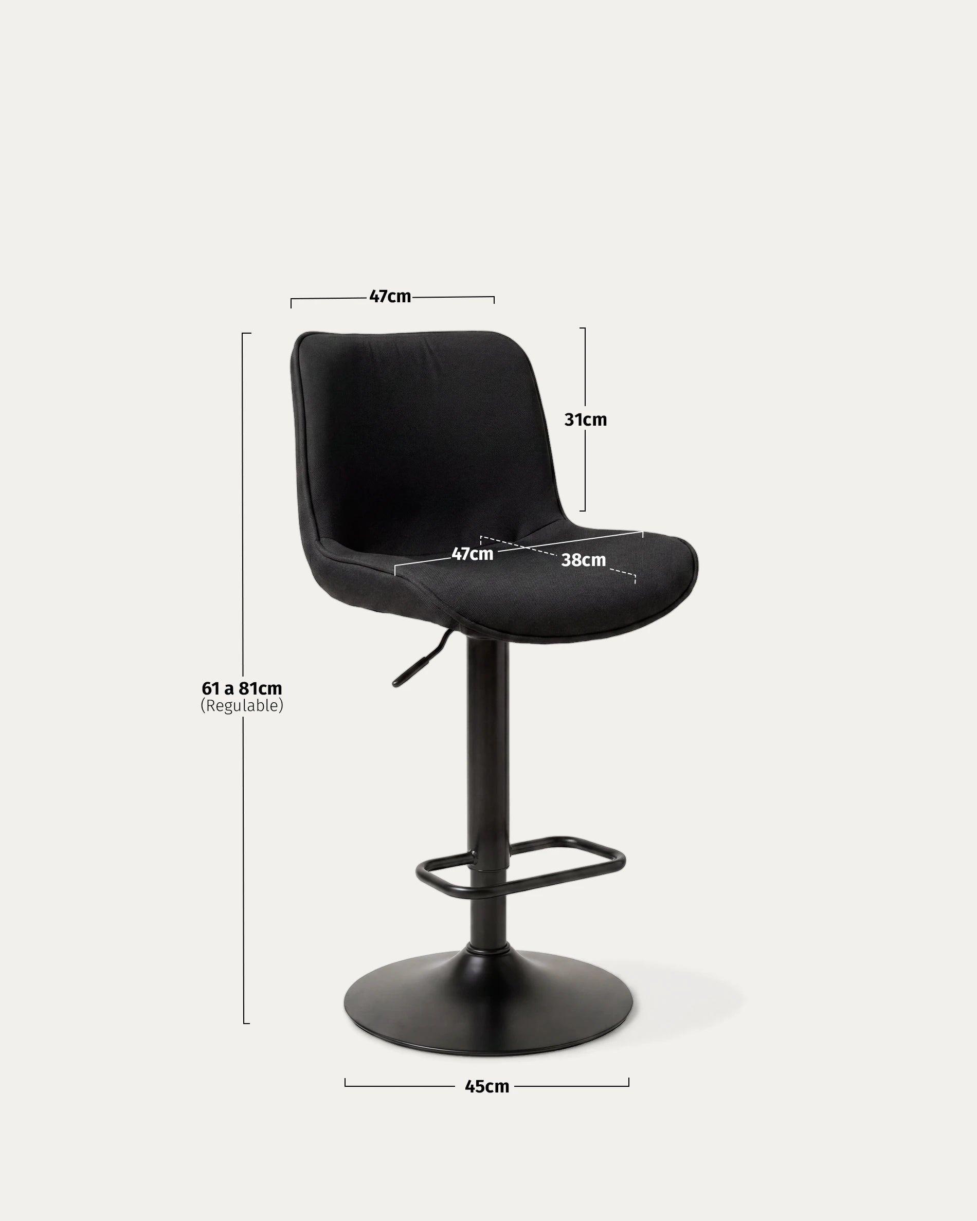 Medidas piso bar Dorik negro acolchado ajustable alto ancho cm Venhoouse Chile	