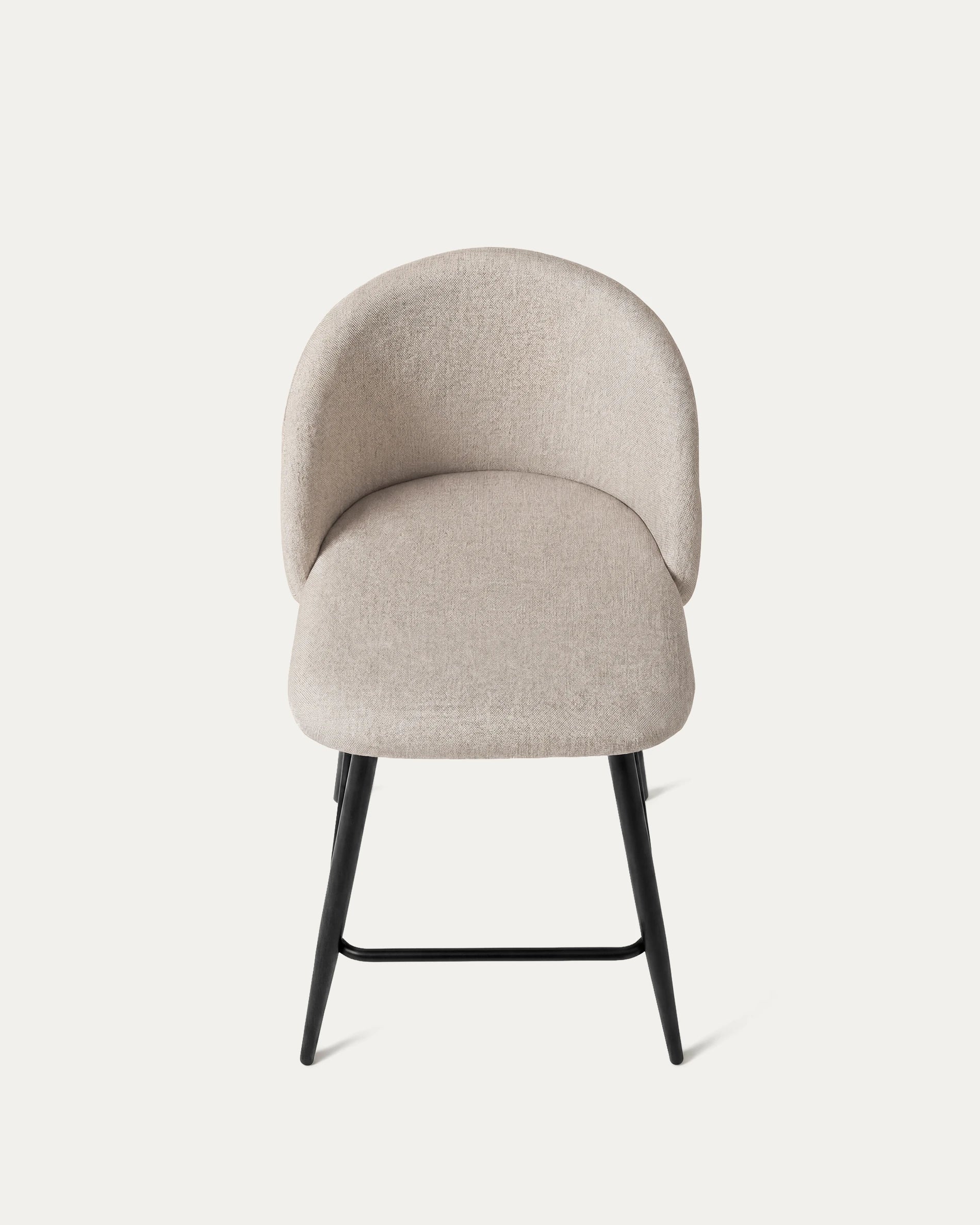 Vista superior asiento tapizado lino beige arena piso bar Sora Venhoouse Chile