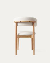 Silla Siena comedor tapizada beige vista trasera madera caucho natural Venhoouse Chile