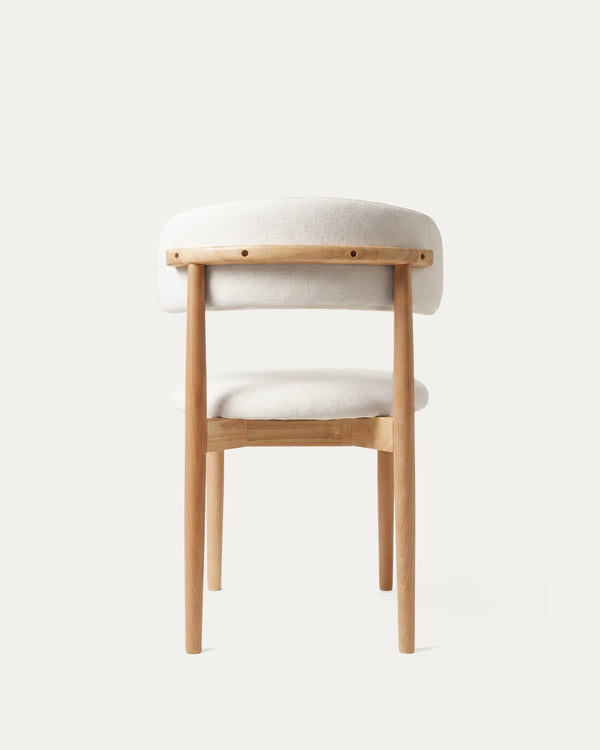 Silla Siena comedor tapizada beige vista trasera madera caucho natural Venhoouse Chile