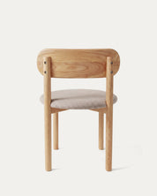 Silla Porto comedor chenilla vista trasera diagonal madera caucho natural Venhoouse Chile