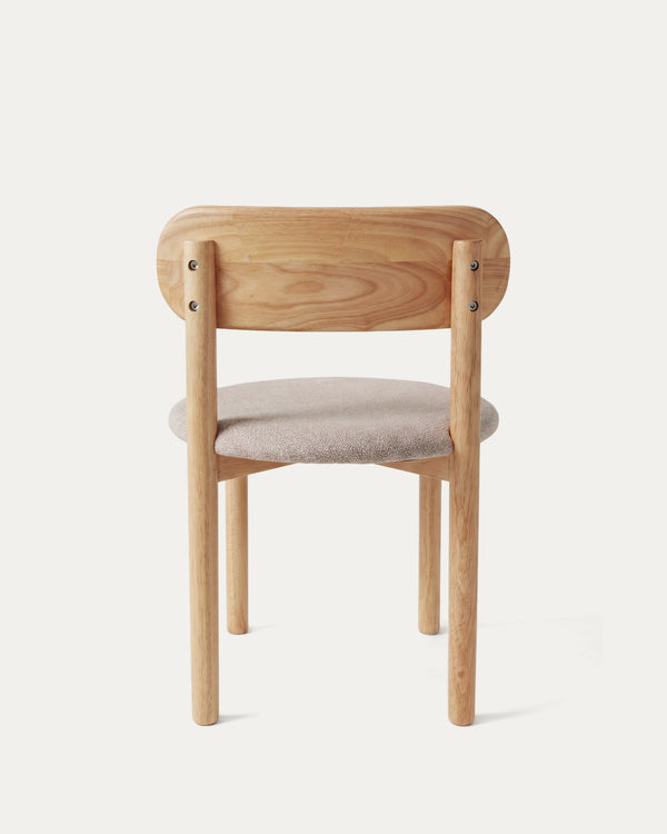 Silla Porto comedor chenilla vista trasera diagonal madera caucho natural Venhoouse Chile