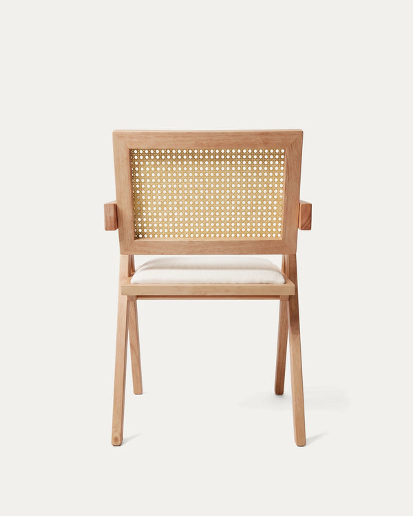 Silla Chandigarh Comedor — Madera de Caucho + Ratán PE + Cojín de Lino