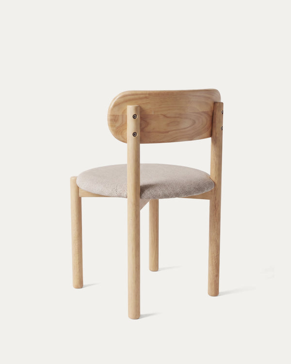 Silla Porto comedor chenilla vista trasera diagonal madera caucho natural Venhoouse Chile