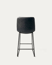 Taburete Broklyn bar cuero negro vista trasera respaldo metal Venhoouse Chile