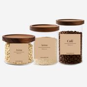 Set 3 Contenedores Herméticos Vidrio Cocina Despensa Acacia