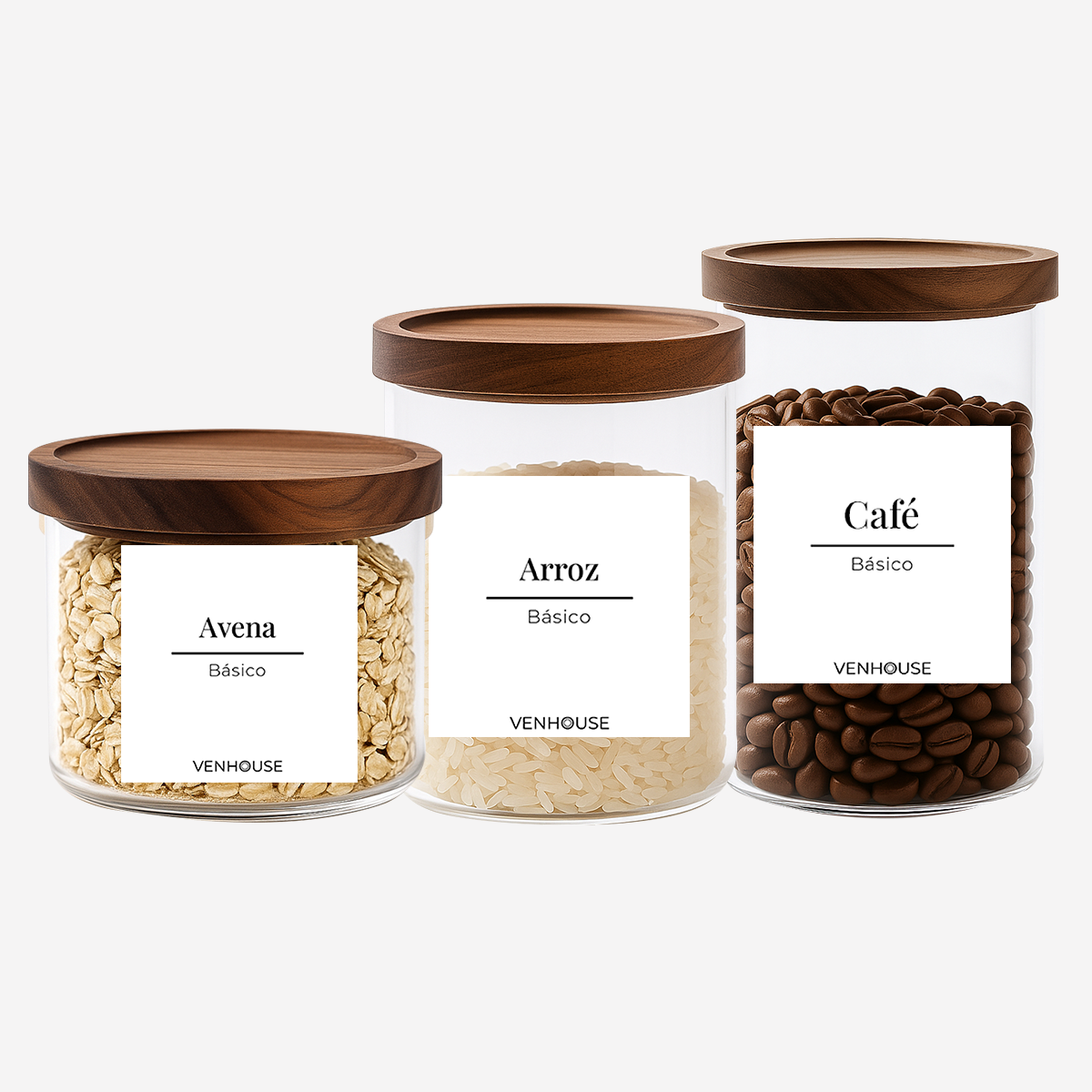 Set 3 Contenedores Herméticos Vidrio Cocina Despensa Acacia