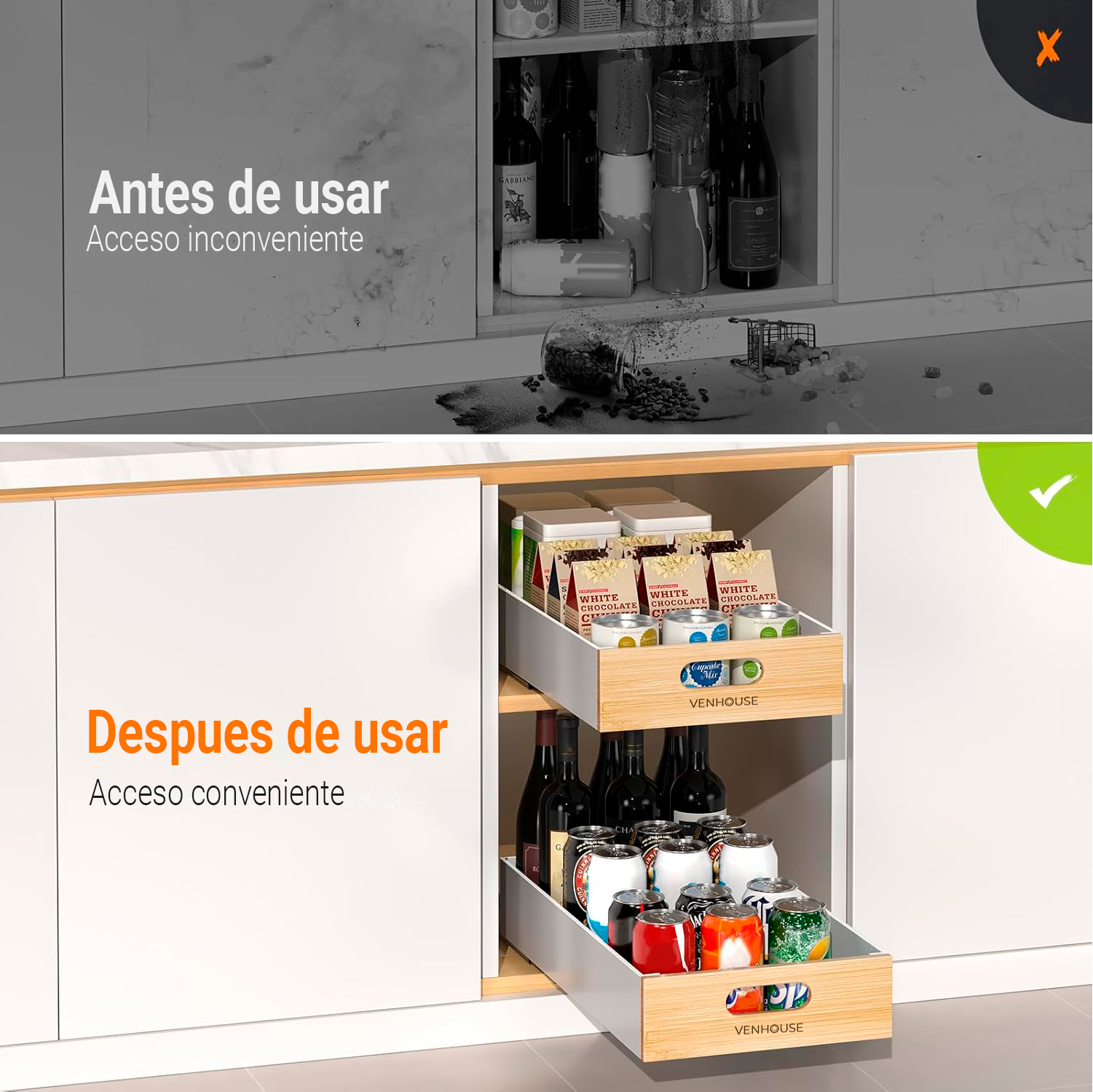 Pack 4 Organizadores Repisa Extraíble Cajones Despensa 28cm