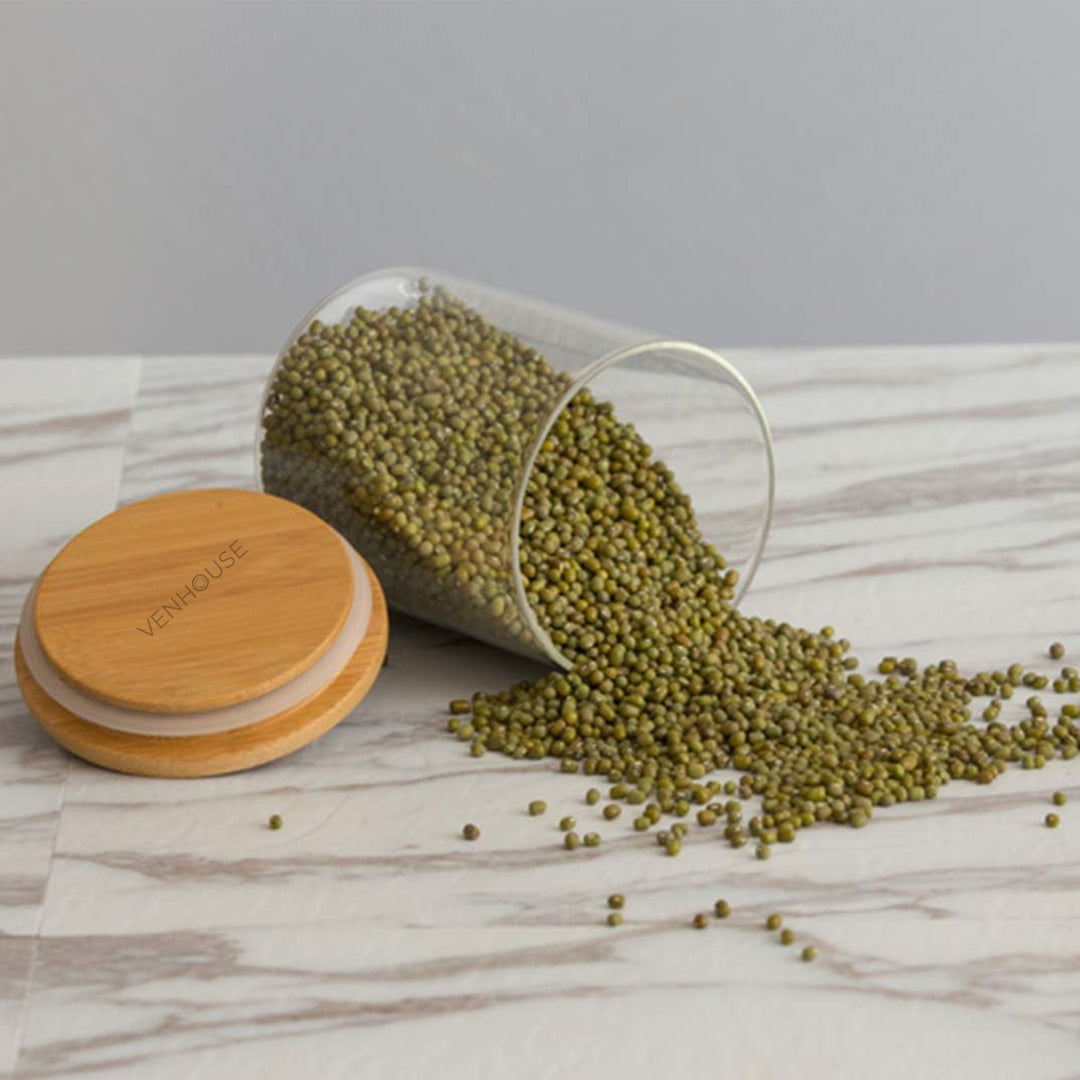 Set 3 Contenedores Herméticos Vidrio Cocina Despensa Bambú