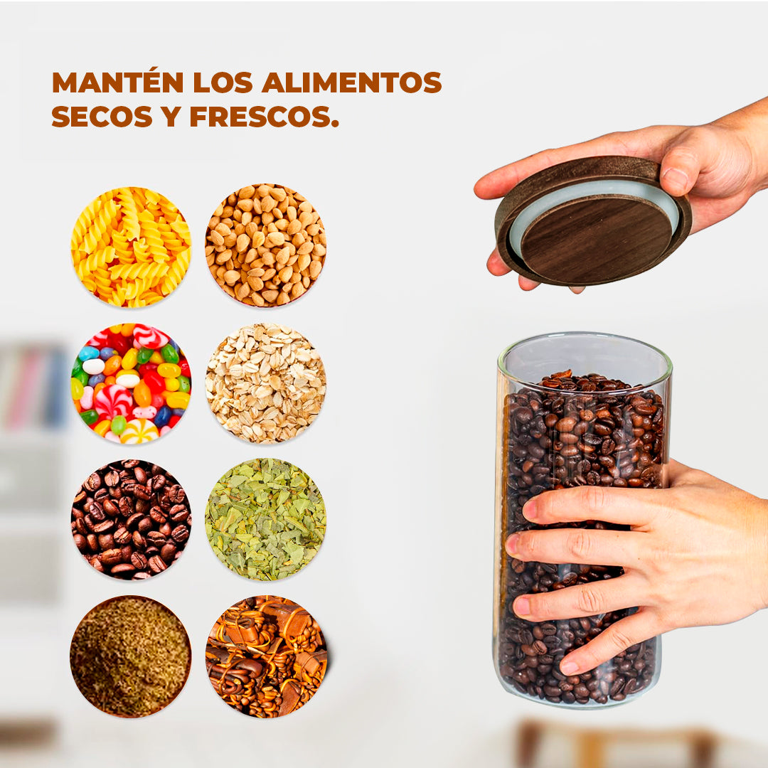 Set 3 Contenedores Herméticos Vidrio Cocina Despensa Acacia