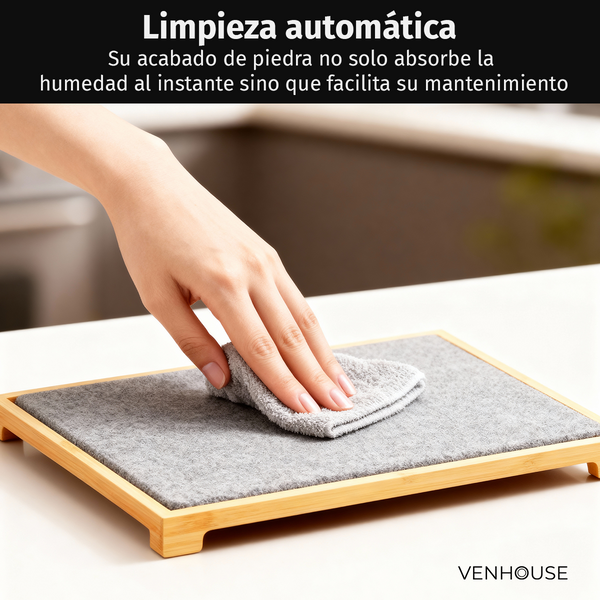 Tapete de piedra de secado rápido con base de bambú