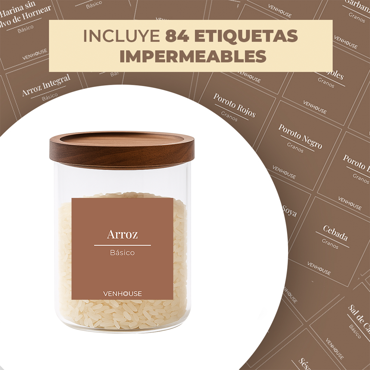 Set 3 Contenedores Herméticos Vidrio Cocina Despensa Acacia