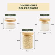 Set 3 Contenedores Herméticos Vidrio Cocina Despensa Bambú