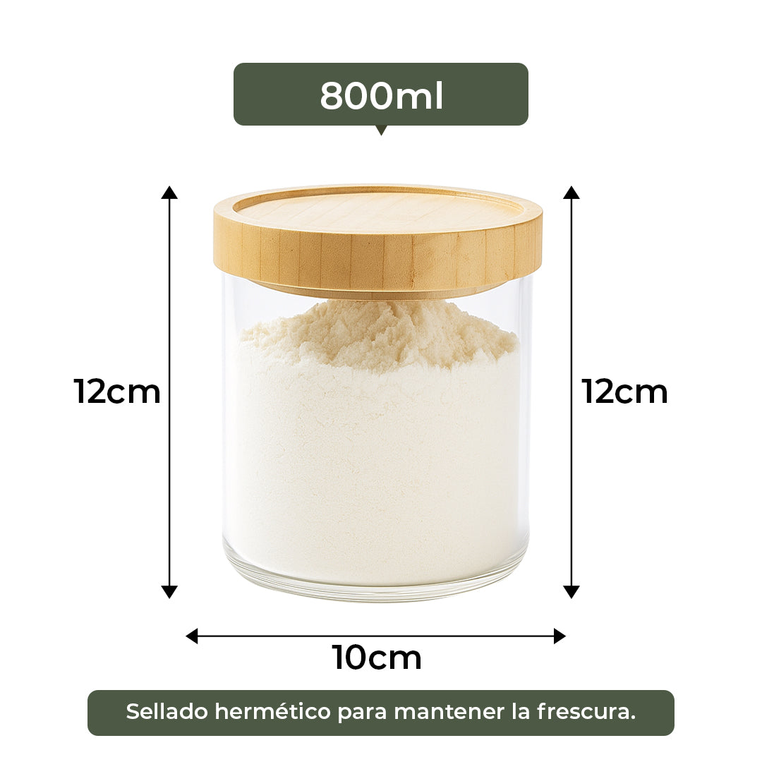 Frasco Contenedor Tarro Hermético Vidrio Tapa Bambú 800ml