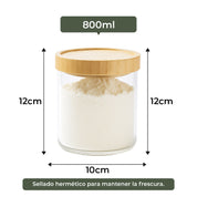 Frasco Contenedor Tarro Hermético Vidrio Tapa Bambú 800ml