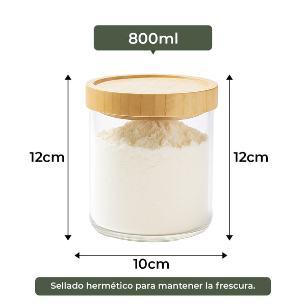 Frasco Contenedor Tarro Hermético Vidrio Tapa Bambú 800ml