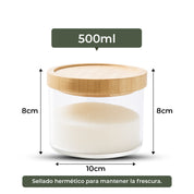 Frasco Contenedor Tarro Hermético Vidrio Tapa Bambú 500ml