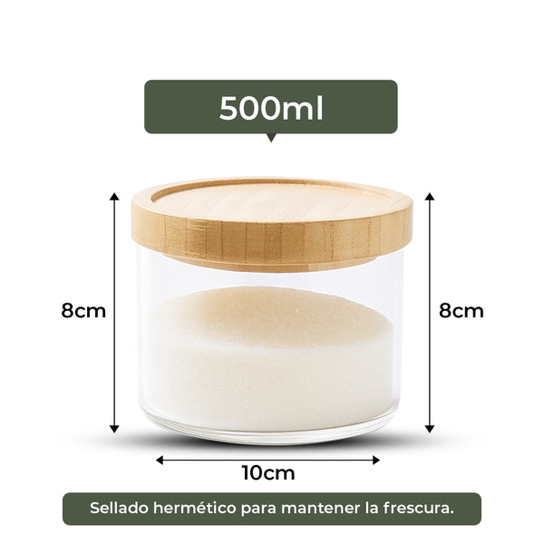 Frasco Contenedor Tarro Hermético Vidrio Tapa Bambú 500ml
