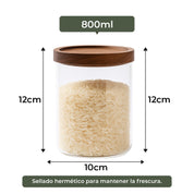 Frasco Contenedor Tarro Hermético Vidrio Tapa Acacia 800ml