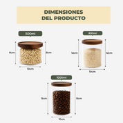 Set 3 Contenedores Herméticos Vidrio Cocina Despensa Acacia