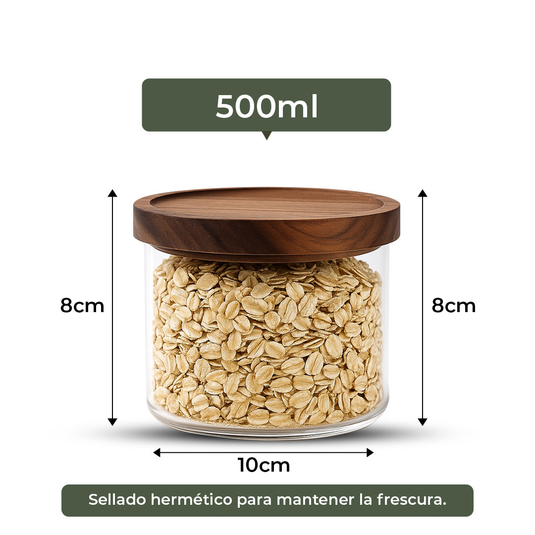 Frasco Contenedor Tarro Hermético Vidrio Tapa Acacia 500ml