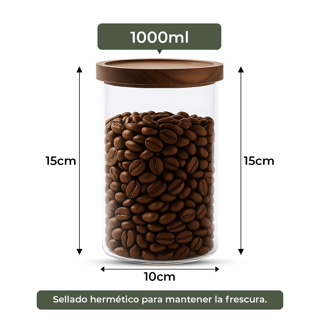 Frasco Contenedor Tarro Hermético Vidrio Tapa Acacia 1000ml