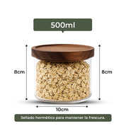 Frasco Contenedor Tarro Hermético Vidrio Tapa Acacia 500ml