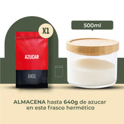 Frasco Contenedor Tarro Hermético Vidrio Tapa Bambú 500ml