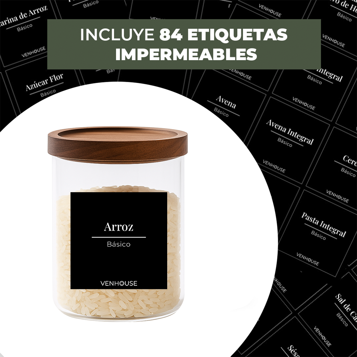 Set 3 Contenedores Herméticos Vidrio Cocina Despensa Acacia