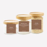 Set 3 Contenedores Herméticos Vidrio Cocina Despensa Bambú