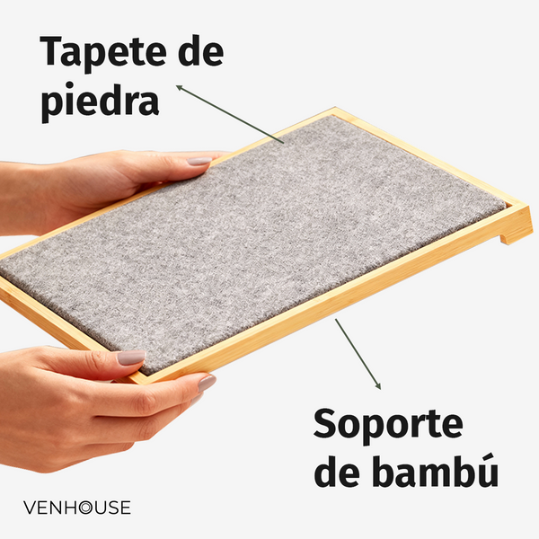Tapete de piedra de secado rápido con base de bambú