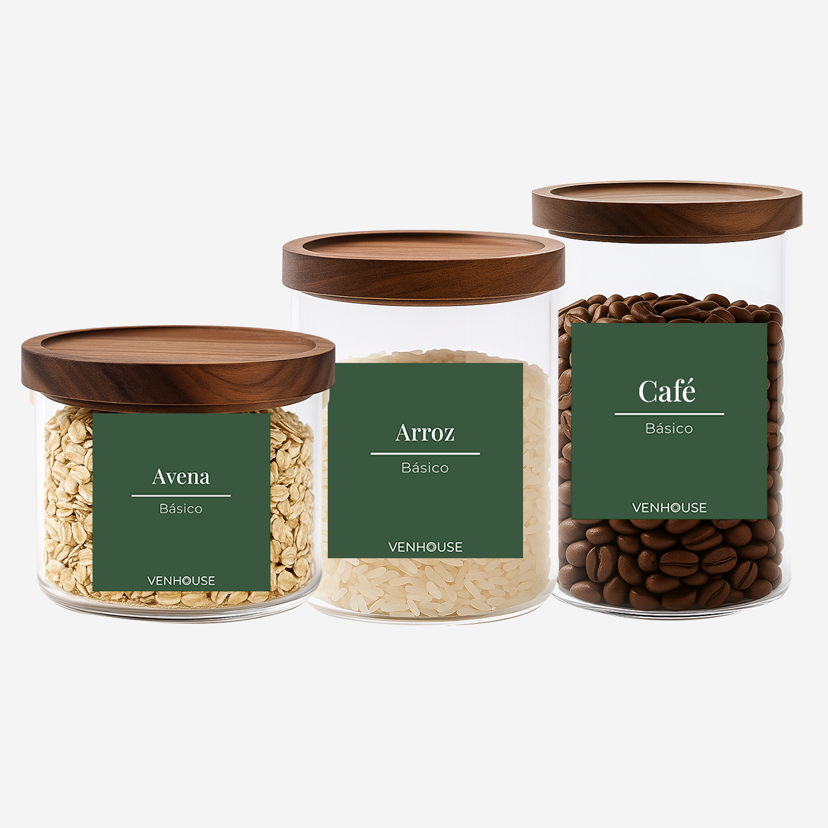 Set 3 Contenedores Herméticos Vidrio Cocina Despensa Acacia